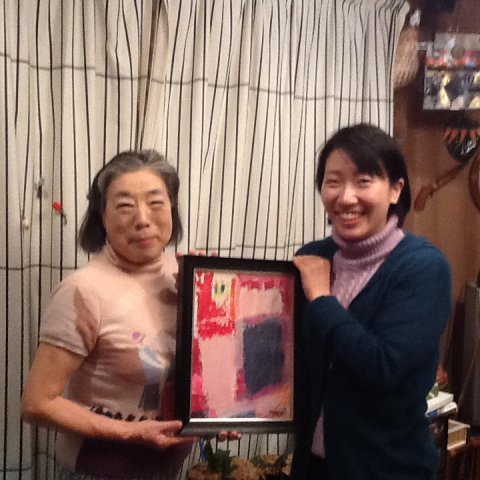 夕食を一緒に。祐ちゃんご飯はいつも貧乏食。 名づけ子の加奈ちゃんと。絵は「加奈ちゃん」